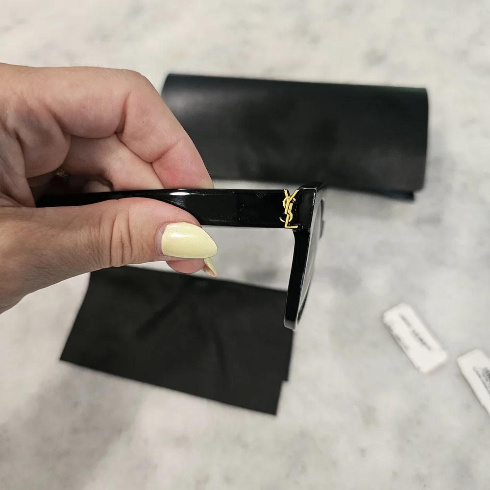 Saint Laurent Black Sunglasses with Gold Accent Cat Eye - Picture 6 of 10